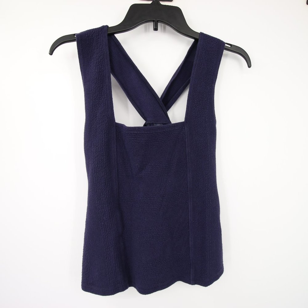Maeve by Anthropologie Blue Textured Criss Cross Tank Blouse Square Neck Small